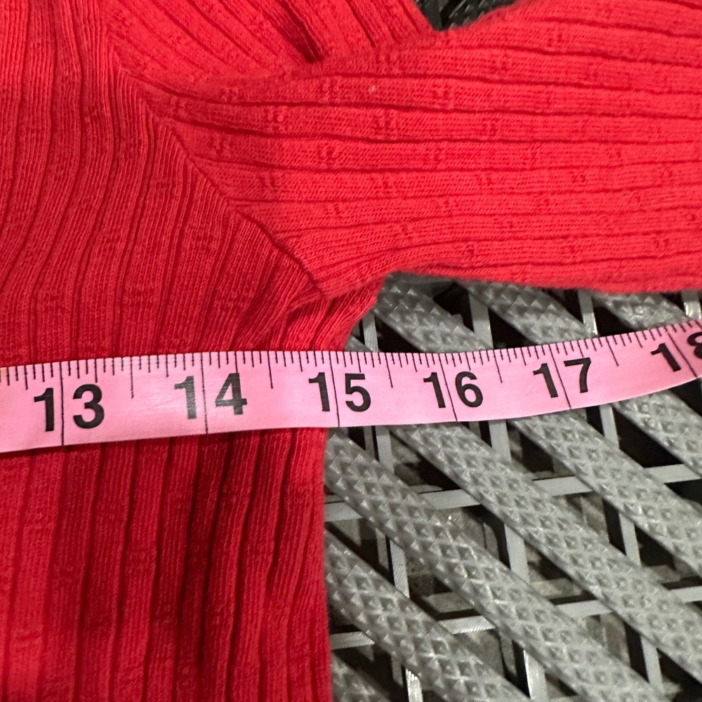 Soft Surroundings Red Ribbed V-Neck Tunic Top Ruffle Hem 3/4 Sleeve Small - Picture 6 of 6